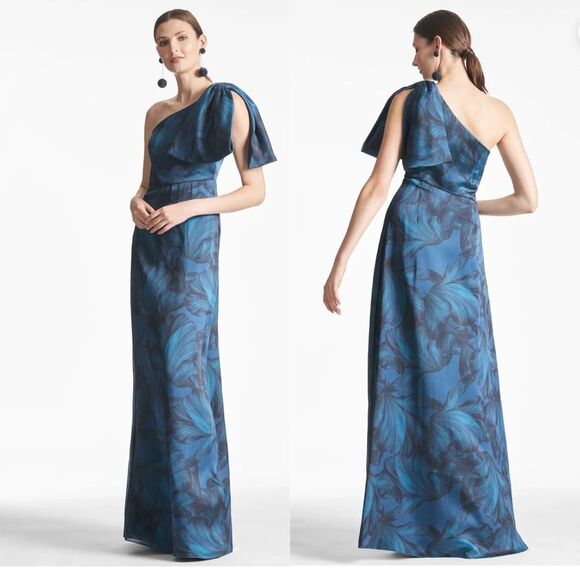 Sachin & Babi Chelsea Gown in Blue Tonal Petal One Shoulder Bow 2 Bridesmaid - Picture 1 of 8